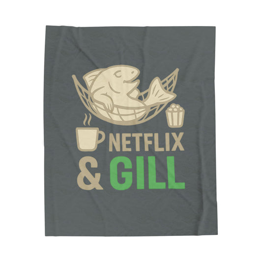 Netflix & Gill Velveteen Plush Blanket - Cozy Throw for Movie Nights, Perfect Gift for Fish Lovers, Relaxing Sofa Accessory
