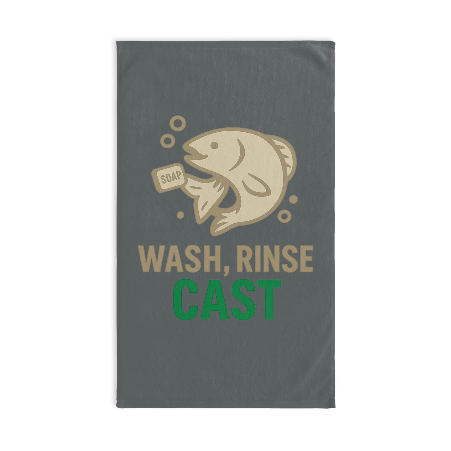Fishing Themed Hand Towel with 'Wash, Rinse, Cast' Design, Perfect for Fishermen, Kitchen Decor, Gifts for Him, Angler Accessories