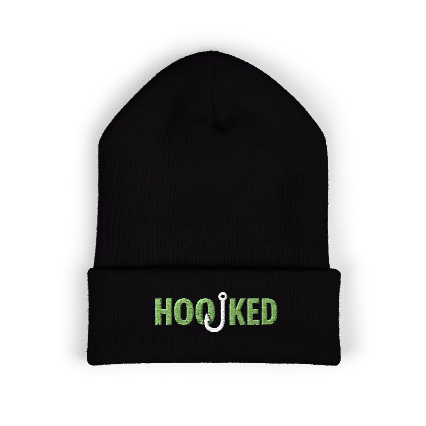 Hooked Classic Cuffed Beanie - Embroidered Fishing Hat, Winter Accessory, Gift for Anglers, Cozy Knit Cap, Outdoor Fashion