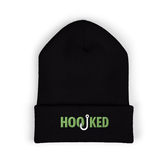 Hooked Classic Cuffed Beanie - Embroidered Fishing Hat, Winter Accessory, Gift for Anglers, Cozy Knit Cap, Outdoor Fashion