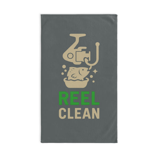 Fishing Hand Towel - Reel Clean Design, Perfect Gift for Anglers, Kitchen Decor, Fishing Trip Essential, Outdoor Enthusiast Gift