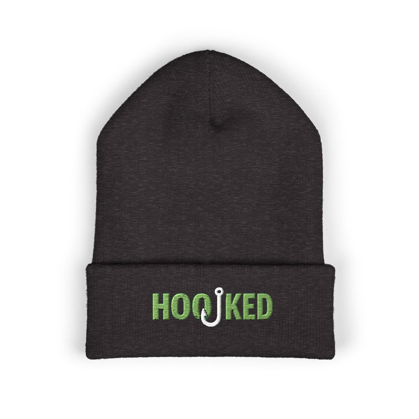 Hooked Classic Cuffed Beanie - Embroidered Fishing Hat, Winter Accessory, Gift for Anglers, Cozy Knit Cap, Outdoor Fashion