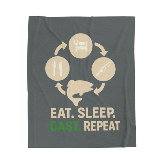 Fishing Enthusiast Velveteen Plush Blanket, Cozy Throw for Anglers, Eat Sleep Cast Repeat Blanket, Gifts for Fishermen, Relaxation, [...]