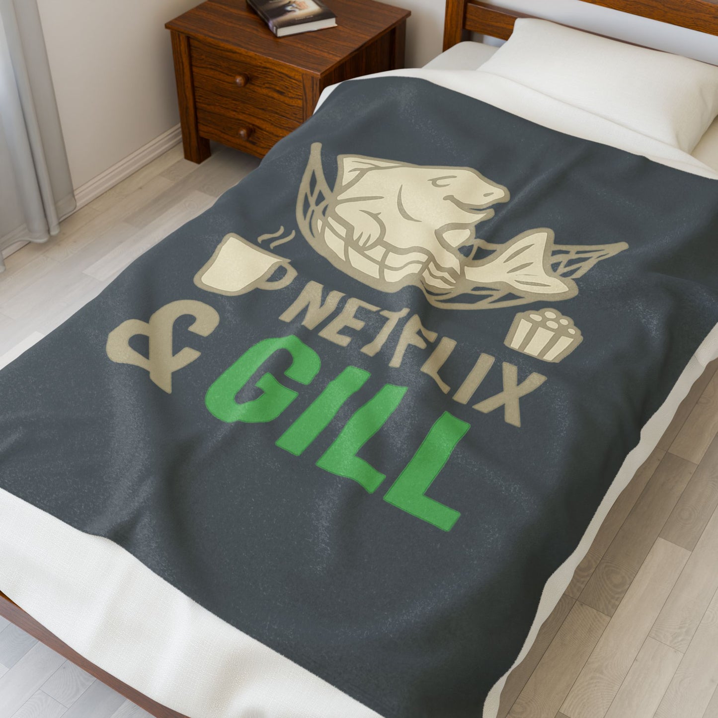 Netflix & Gill Velveteen Plush Blanket - Cozy Throw for Movie Nights, Perfect Gift for Fish Lovers, Relaxing Sofa Accessory