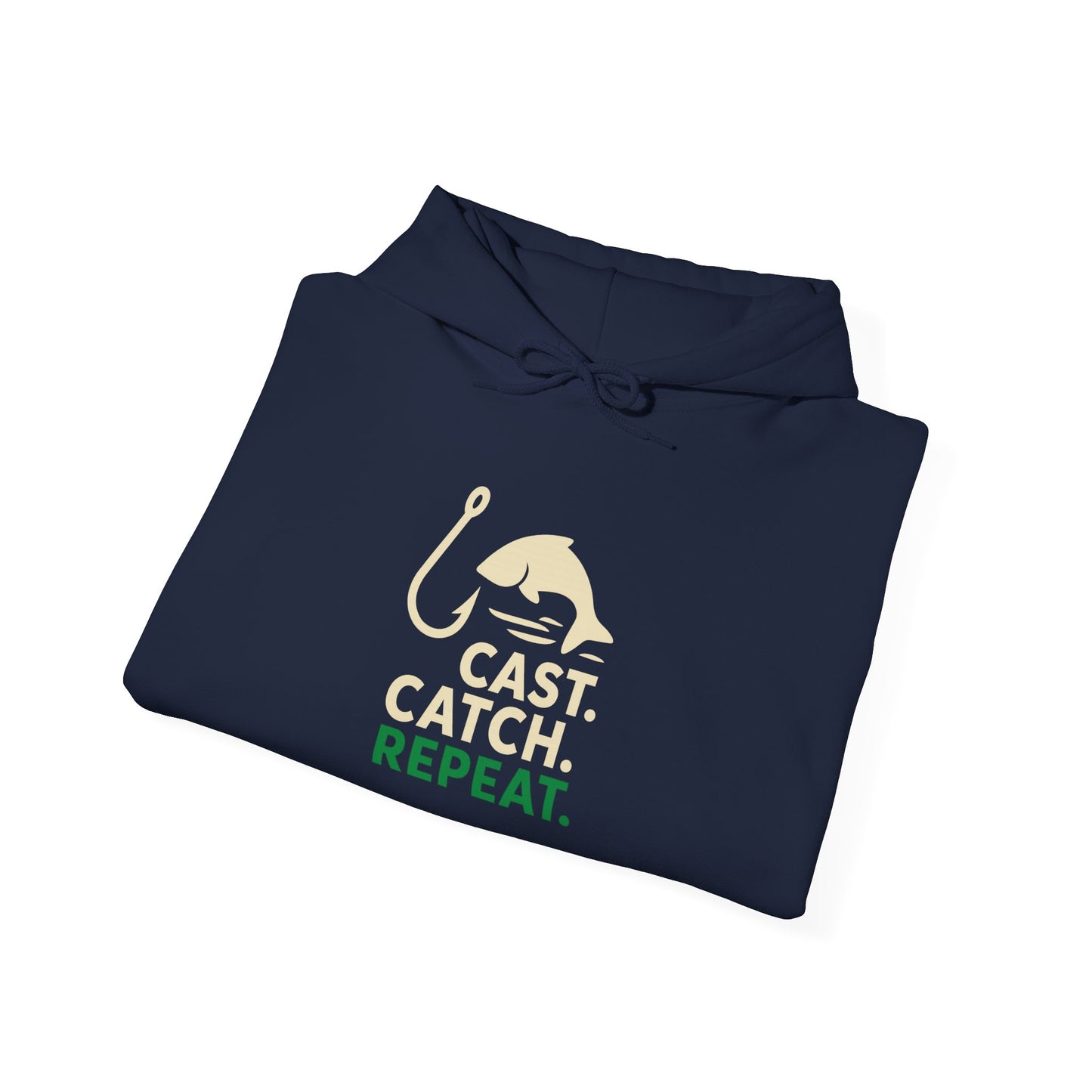 Fishing Enthusiast Hoodie, Cast Catch Repeat Sweatshirt, Size is Everything Gift, Unisex Fishing Apparel, Outdoor Sportswear