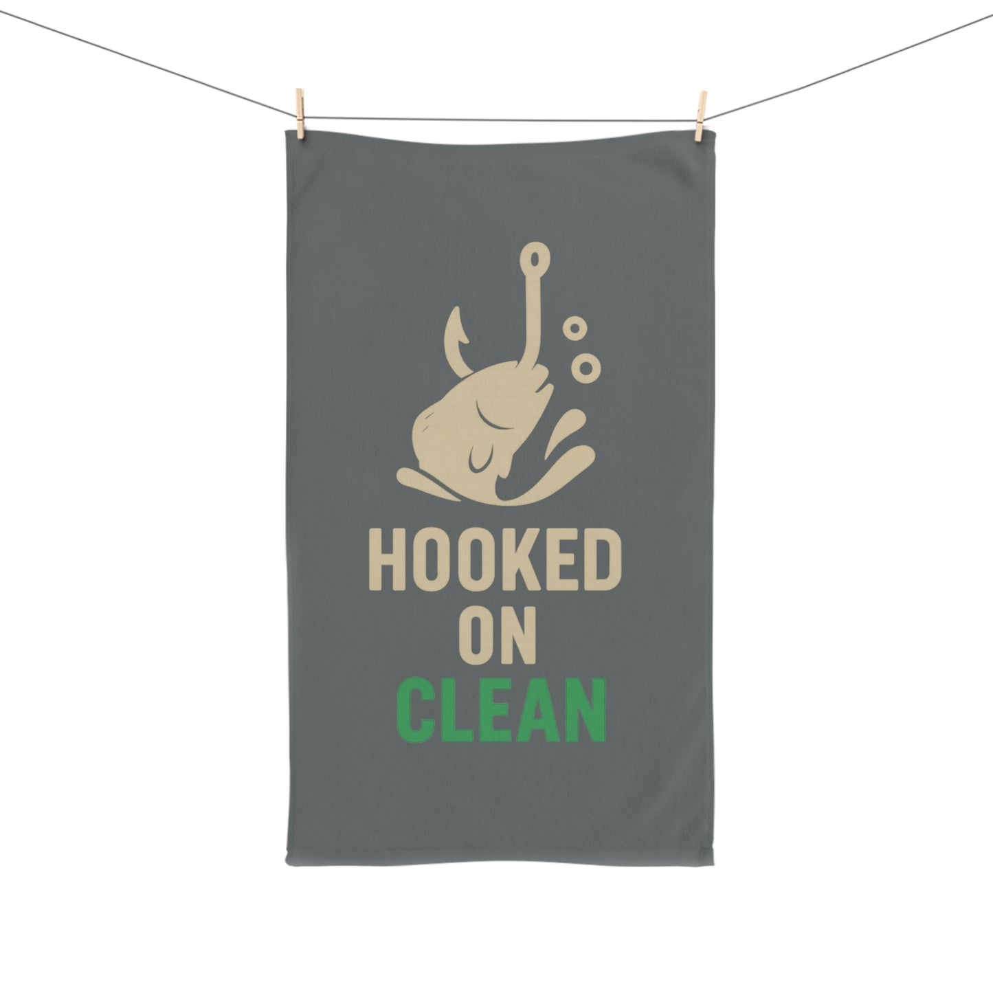 Fish-Themed Hand Towel | Hooked on Clean | Kitchen Towel, Gifts for Fishermen, Bathroom Accessories, Fun Home Decor