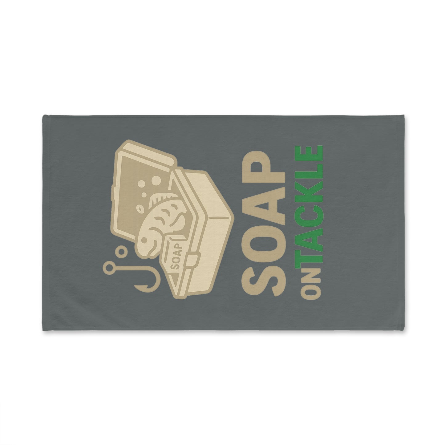 Fishing-Themed Hand Towel, Perfect for Anglers, Gifts for Fishermen, Outdoor Kitchen Decor, Soap on Tackle Design, Fishing Supplies