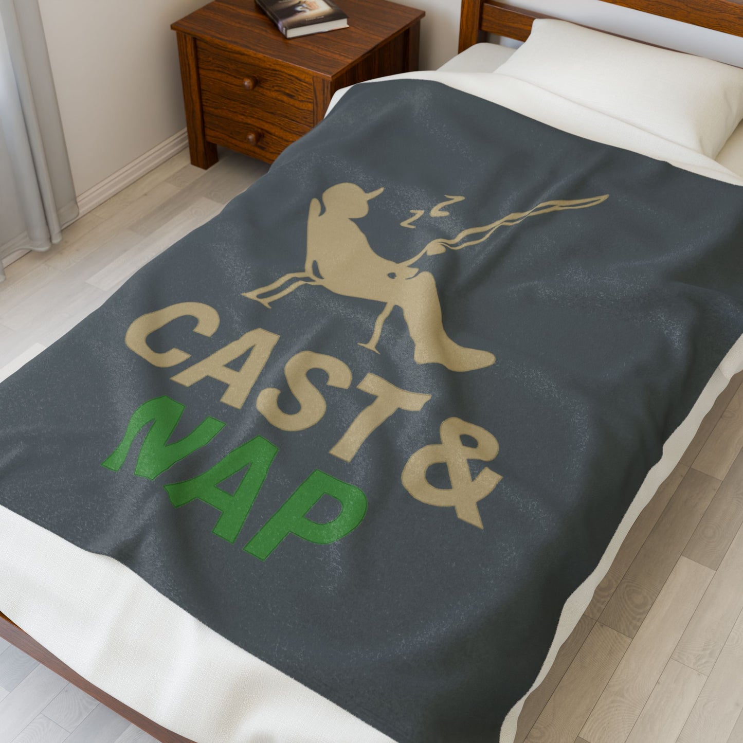 Fishing Themed Velveteen Plush Blanket - Perfect for Naps & Cozy Days, Gift for Anglers, Camping, Outdoor Lovers