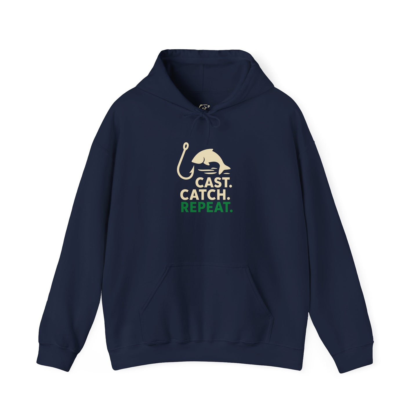 Fishing Enthusiast Hoodie, Cast Catch Repeat Sweatshirt, Size is Everything Gift, Unisex Fishing Apparel, Outdoor Sportswear