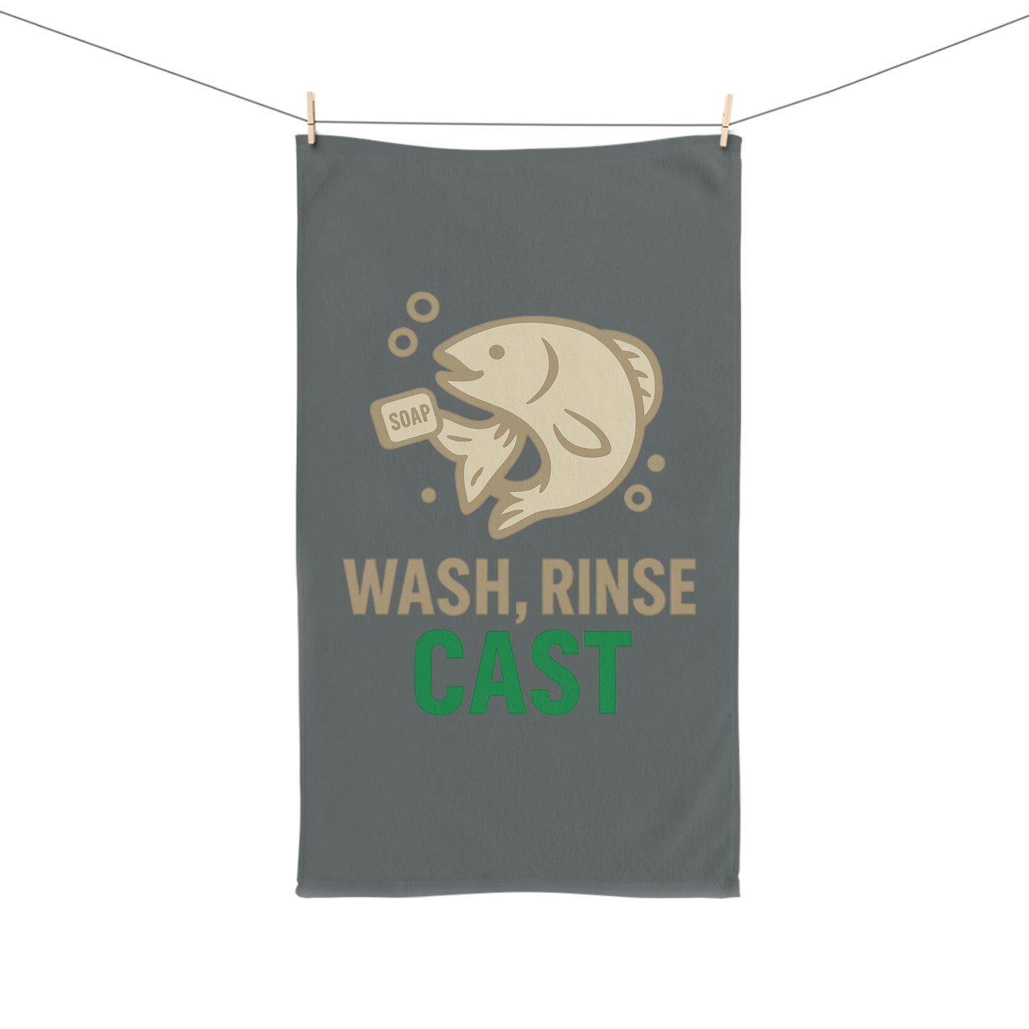 Fishing Themed Hand Towel with 'Wash, Rinse, Cast' Design, Perfect for Fishermen, Kitchen Decor, Gifts for Him, Angler Accessories