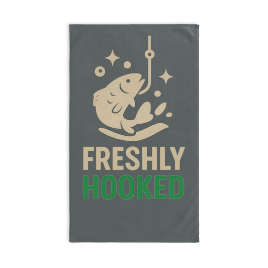 Fishing Hand Towel, Freshly Hooked Towel, Fisherman Gift, Kitchen Accessory, Fishing Decor, Angler Essentials, Outdoor Fun