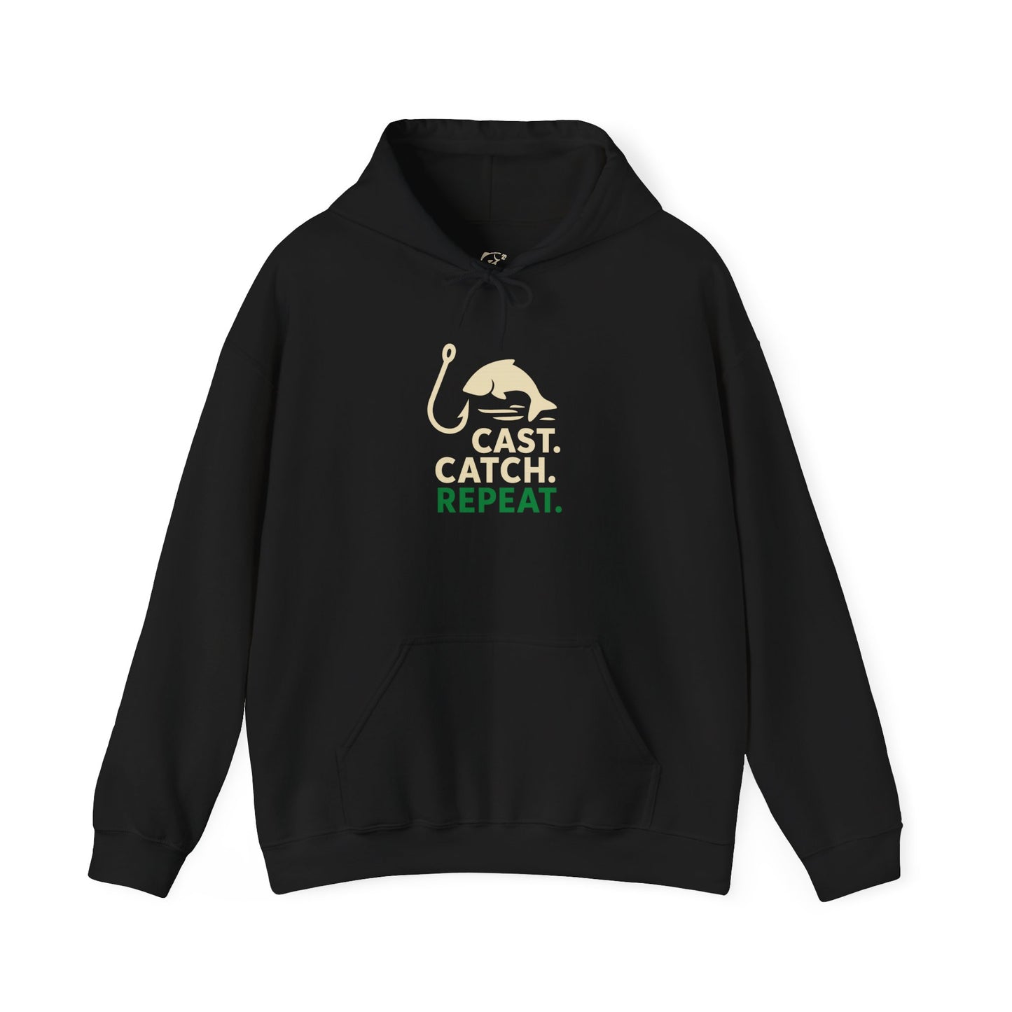 Fishing Enthusiast Hoodie, Cast Catch Repeat Sweatshirt, Size is Everything Gift, Unisex Fishing Apparel, Outdoor Sportswear