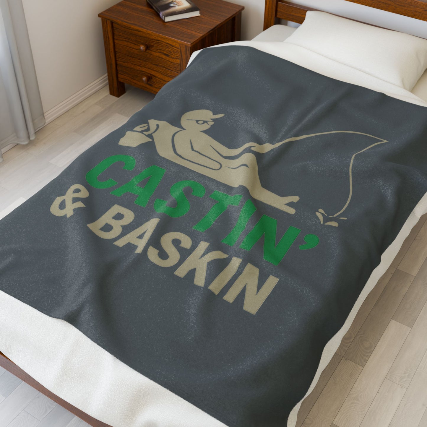 Fishing-Themed Velveteen Plush Blanket - Cozy Throw for Relaxing, Gift for Outdoorsy Friends, Perfect for Camping, Fathers Day