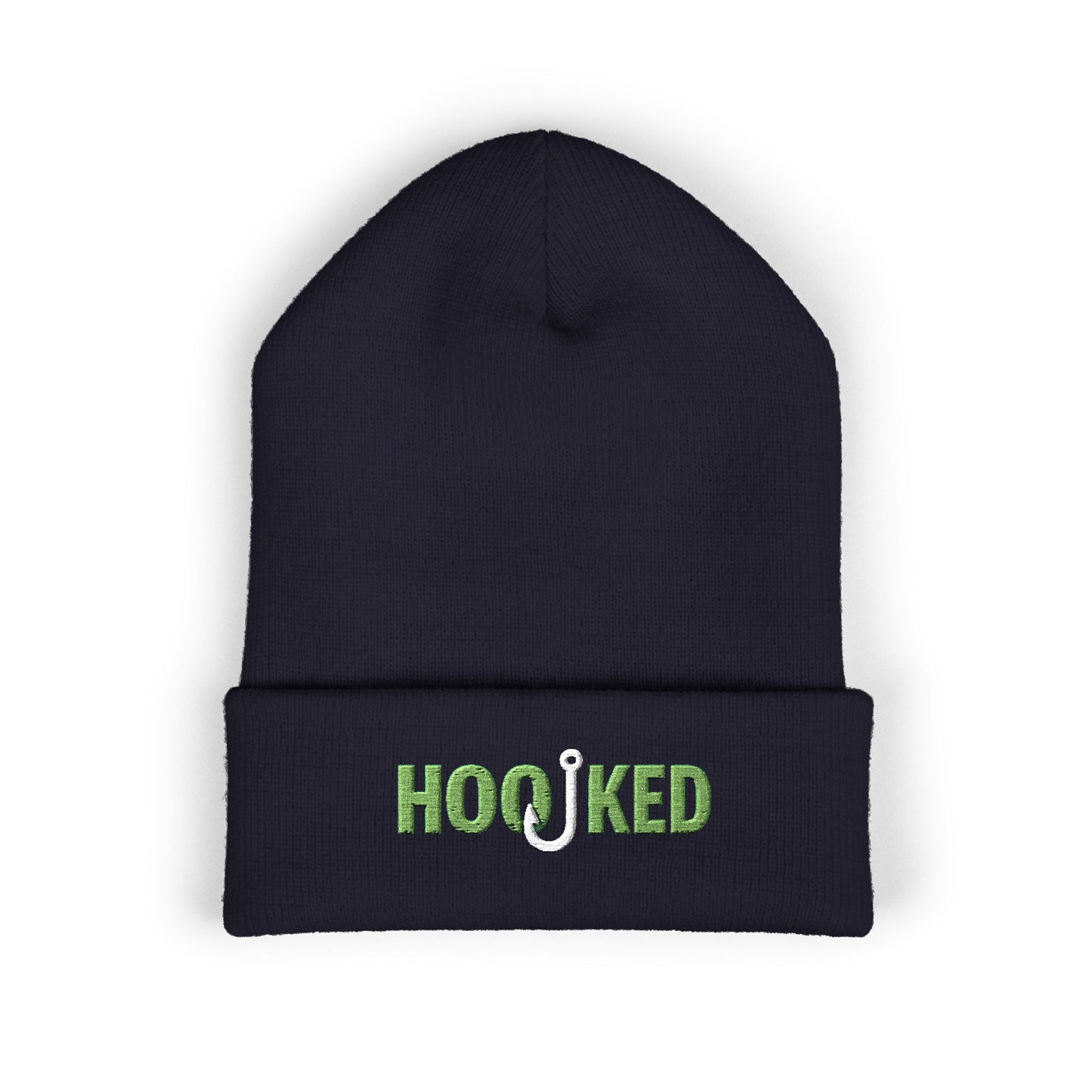 Hooked Classic Cuffed Beanie - Embroidered Fishing Hat, Winter Accessory, Gift for Anglers, Cozy Knit Cap, Outdoor Fashion