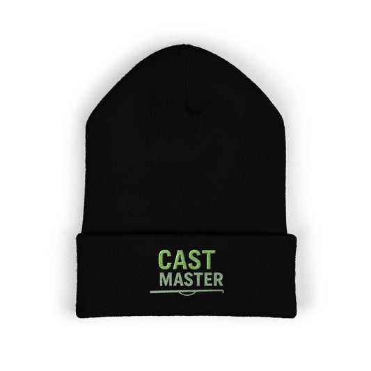 Classic Cuffed Beanie with 'CAST MASTER' Embroidery, Winter Hat, Gift for Fishermen, Casual Style, Embroidered Beanie, Outdoor Accessories