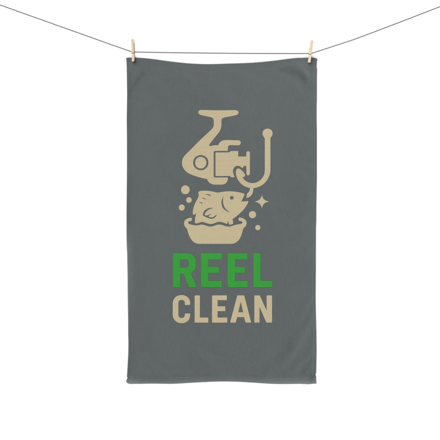 Fishing Hand Towel - Reel Clean Design, Perfect Gift for Anglers, Kitchen Decor, Fishing Trip Essential, Outdoor Enthusiast Gift