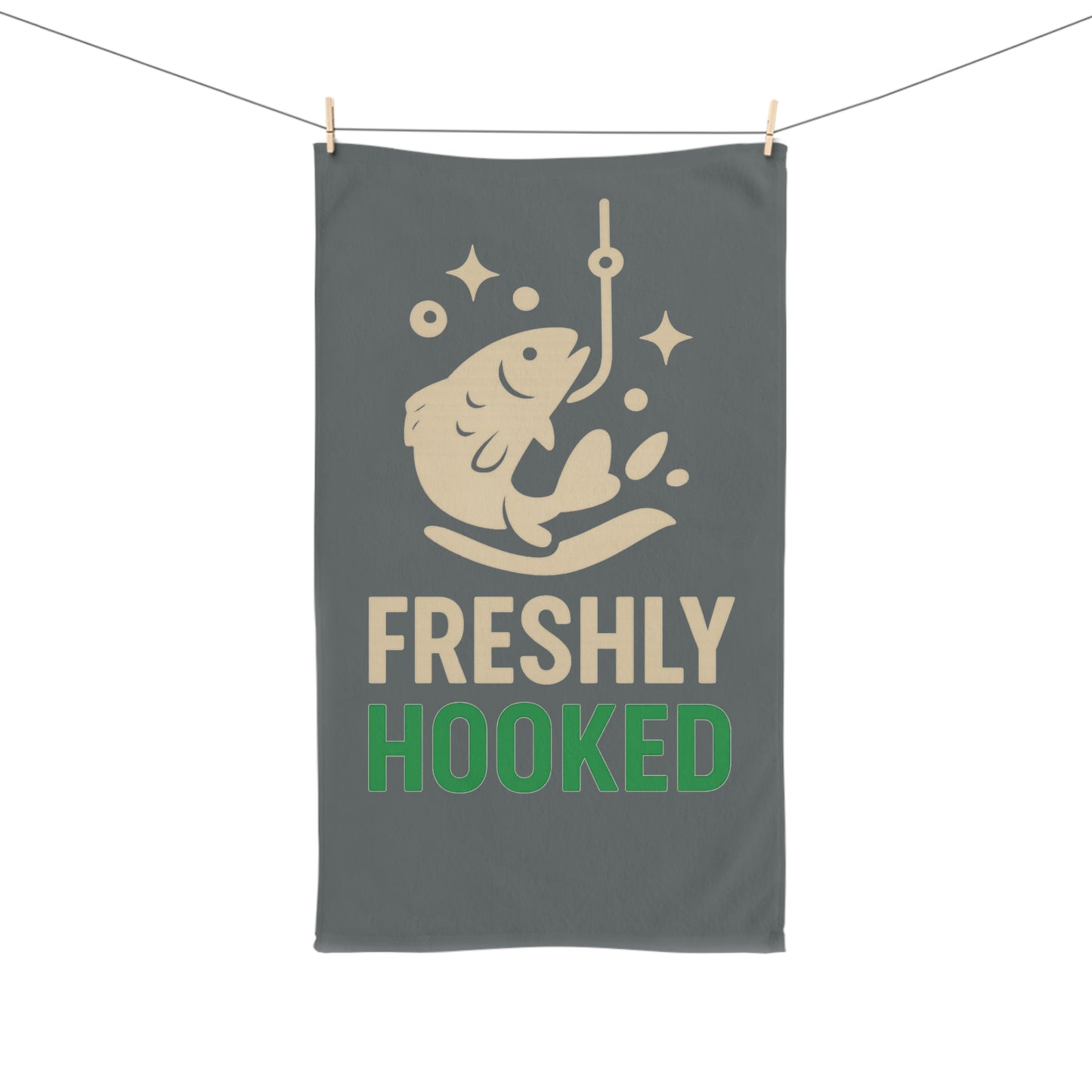 Fishing Hand Towel, Freshly Hooked Towel, Fisherman Gift, Kitchen Accessory, Fishing Decor, Angler Essentials, Outdoor Fun
