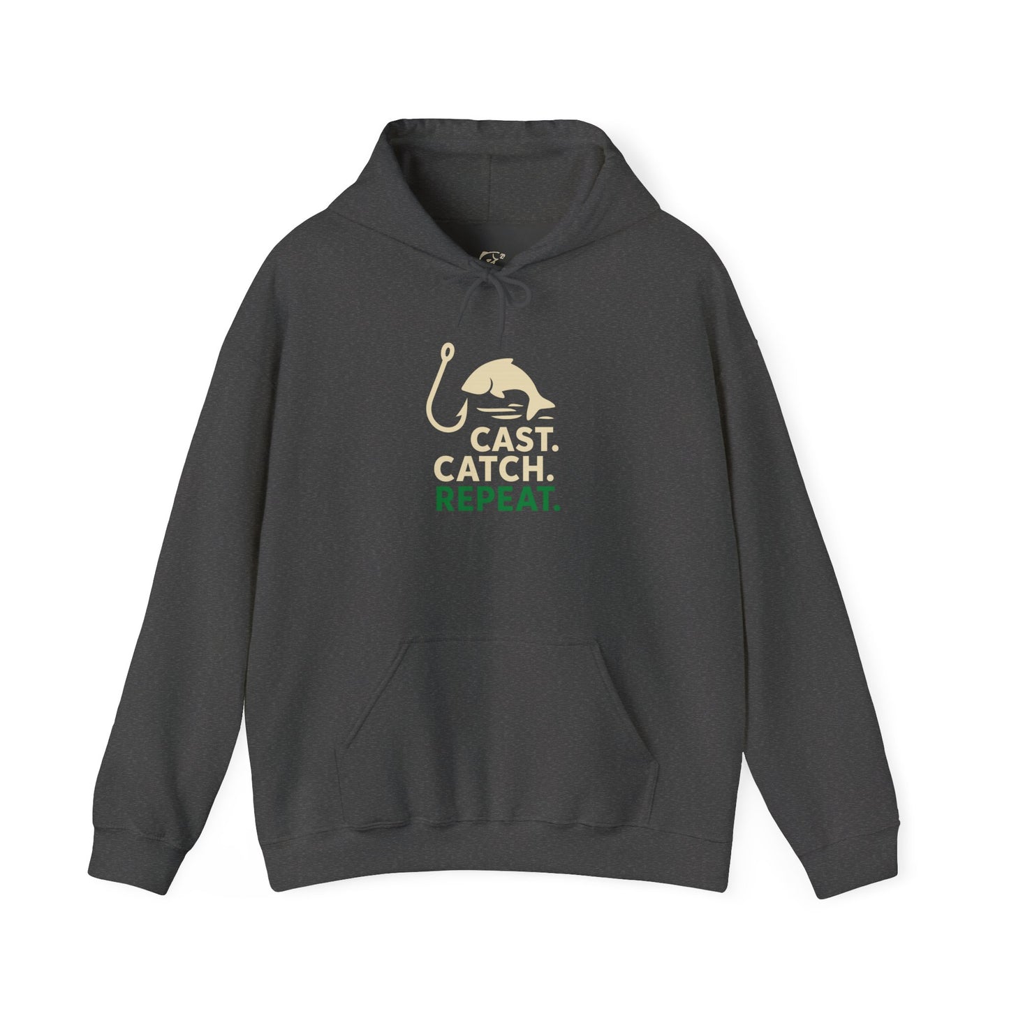 Fishing Enthusiast Hoodie, Cast Catch Repeat Sweatshirt, Size is Everything Gift, Unisex Fishing Apparel, Outdoor Sportswear