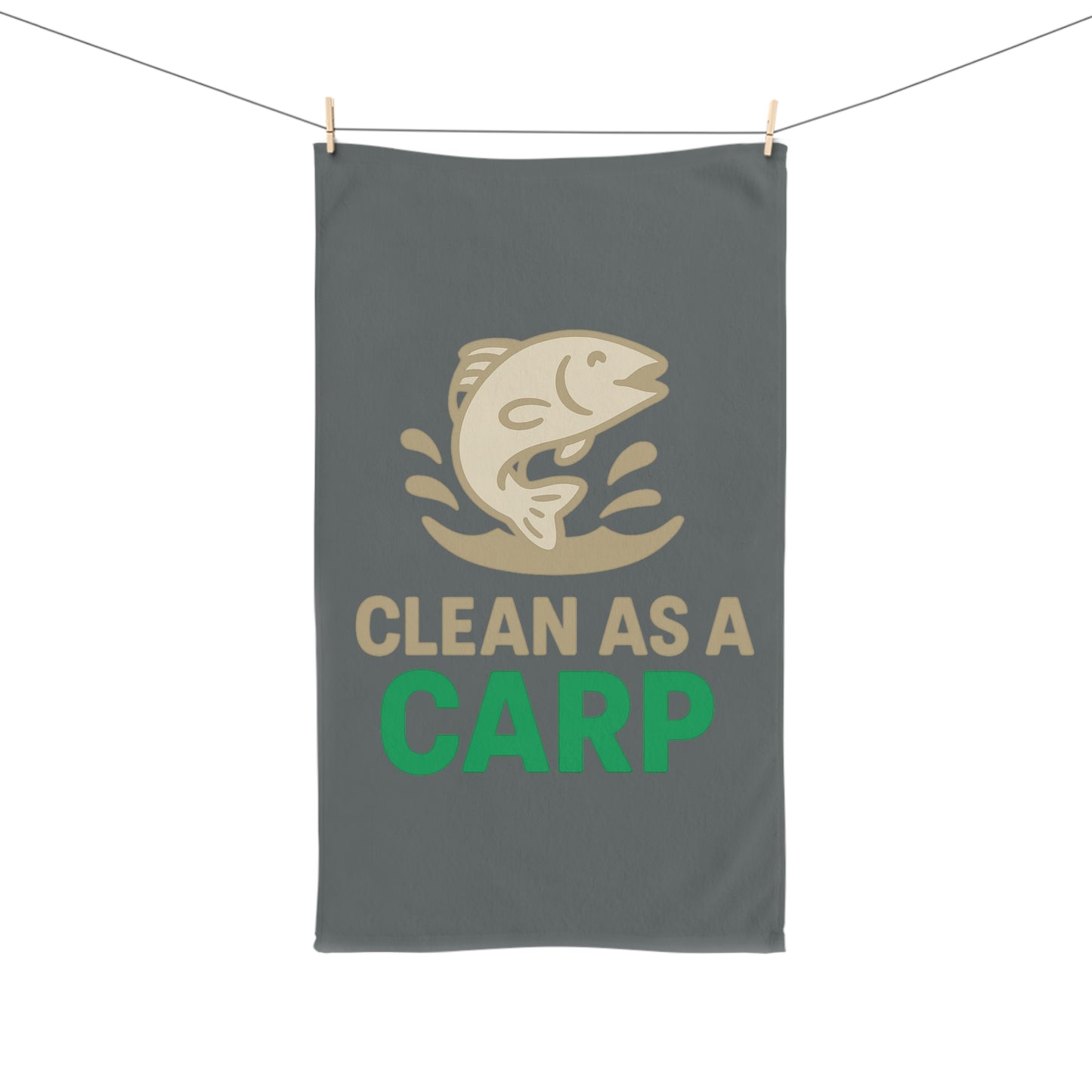 Clean as a Carp Hand Towel, Fun Kitchen Towel, Fishing Gift, Decorative Towel, Humor Home Decor, Gift for Anglers