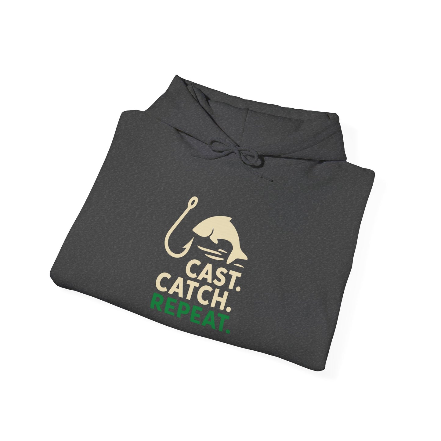 Fishing Enthusiast Hoodie, Cast Catch Repeat Sweatshirt, Size is Everything Gift, Unisex Fishing Apparel, Outdoor Sportswear