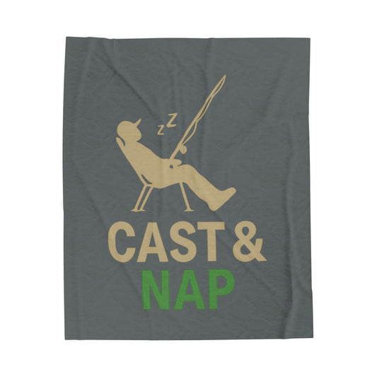 Fishing Themed Velveteen Plush Blanket - Perfect for Naps & Cozy Days, Gift for Anglers, Camping, Outdoor Lovers