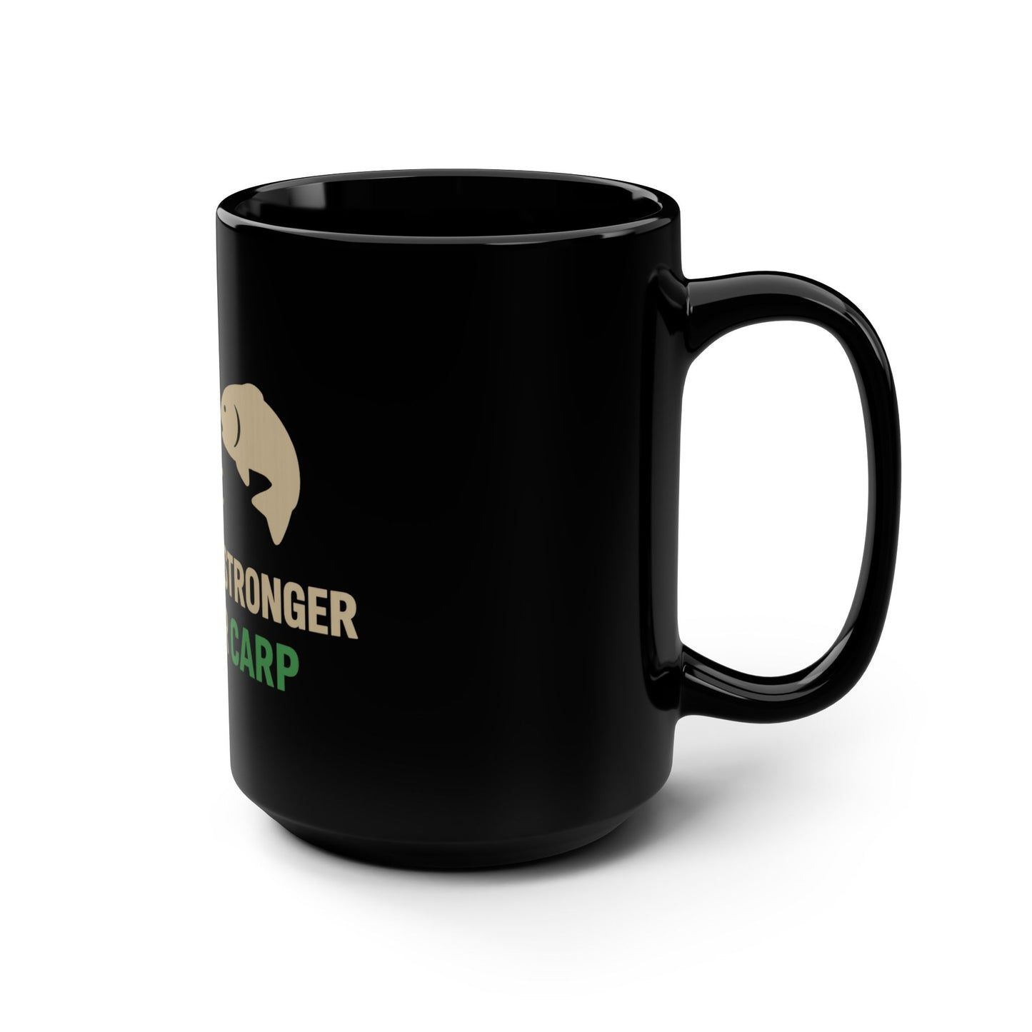 Funny Fishing Mug, Gift for Fisherman, Coffee Lover's Cup, Black 15oz Mug, My Coffee's Stronger than Your Carp