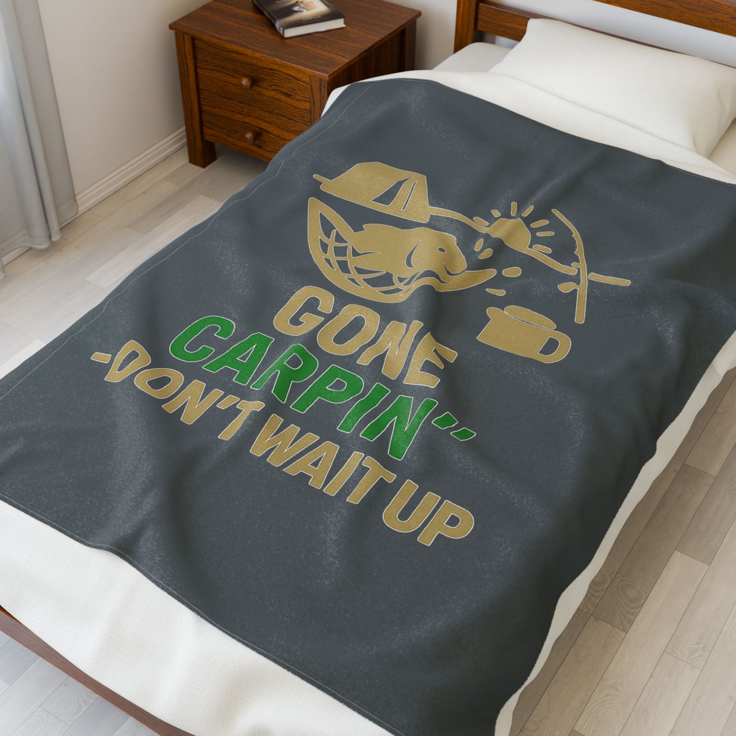 Gone Fishin' Velveteen Plush Blanket | Cozy Fishing Gift for Outdoors Enthusiasts | Ideal for Camping, Picnics, Home Decor